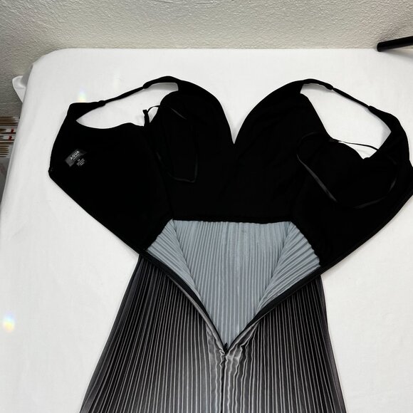 Aqua Pleated Shimmer Gown Black Silver Purple Metallic Maxi Dress Sleeveless 0 - Picture 13 of 15